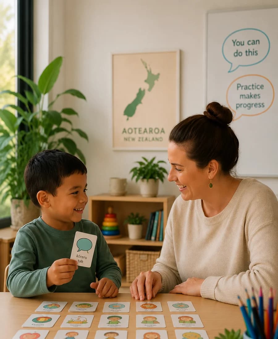 Speech therapist working with a child on communication activities